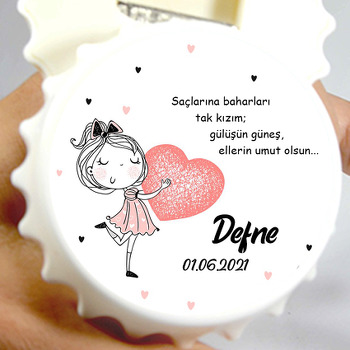 Kalpli Sevimli Kız Temalı Kapak Şekilli Magnet Açacak