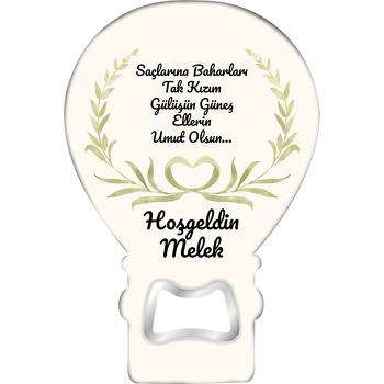 Kalpli Yaprak Çelenk Krem Fon Temalı Balon Magnet Açacak