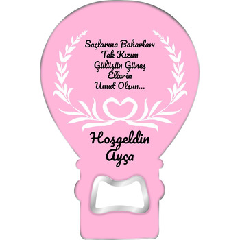 Kalpli Yaprak Çelenk Pembe Fon Temalı Balon Magnet Açacak