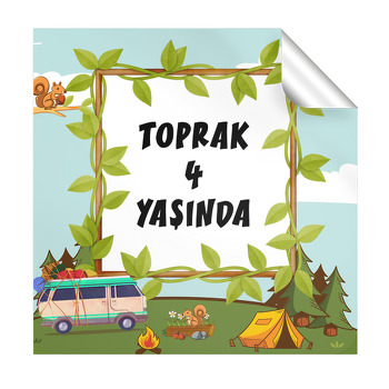 Kamp Temalı Kare Etiket
