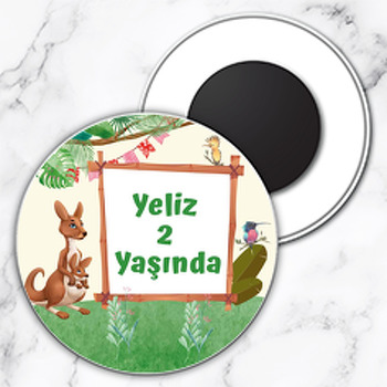 Kanguru Temalı Daire Plastik Magnet