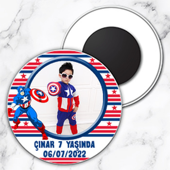 Kaptan Amerika Temalı Resimli Daire Plastik Magnet