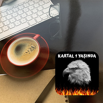 Kara Kartal Temalı Bardak Altlığı