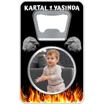 Kara Kartal Temalı Dikdörtgen Magnet Açacak