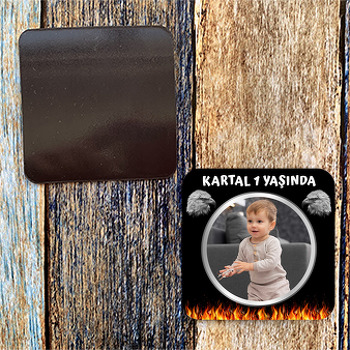Kara Kartal Temalı Doğum Günü Kare Magnet