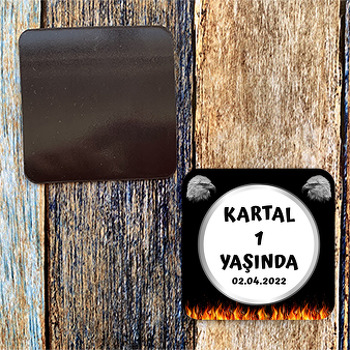 Kara Kartal Temalı Kare Doğum Günü Magnet
