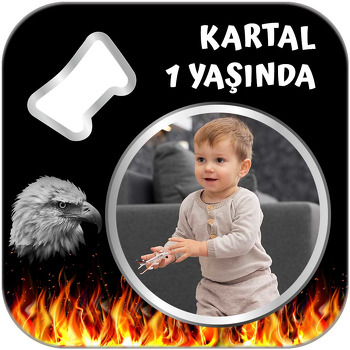 Kara Kartal Temalı Kare Magnet Açacak