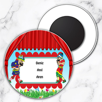 Karagöz ve Hacivat Temalı Daire Plastik Magnet