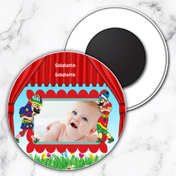 Karagöz ve Hacivat Temalı Resimli Daire Plastik Magnet