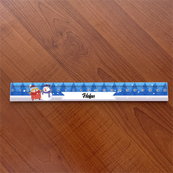 Kardan Adam ile Kız Çocuğu Mavi Fon Temalı Hediyelik Cetvel