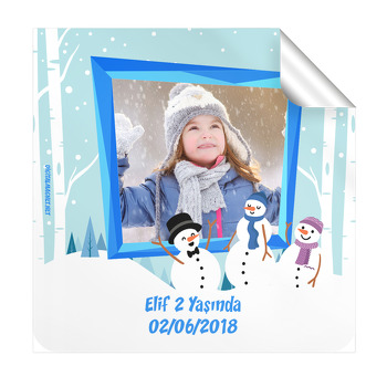 Kardan Adam Temalı  Kare Etiket