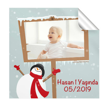 Kardan Adam Temalı Kare Etiket