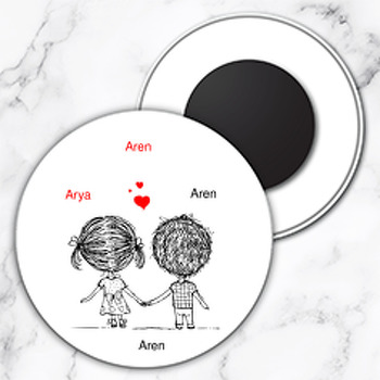 Karikatür Şeklinde Çift Temalı Söz Nişan Nikah Daire Plastik Magnet
