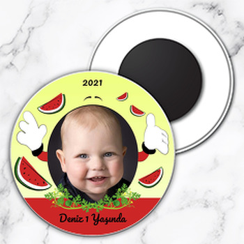 Karpuz Dilimleri Temalı Daire Plastik Magnet