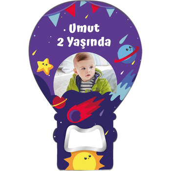 Kayan Yıldız ile Mor Galaksi Temalı Balon Ahşap Magnet 