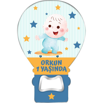 Kaykaycı Bebek Mavi Sarı Fonda Temalı Balon Ahşap Magnet 