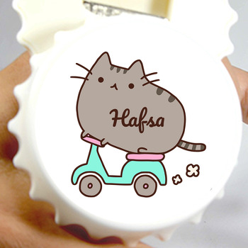 Kedi Pusheen ile Scooter Temalı Kapak Şekilli Magnet Açacak