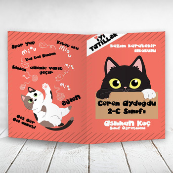 Kedi Yavruağzı Renk Fon Temalı Okul Karne Kılıfı