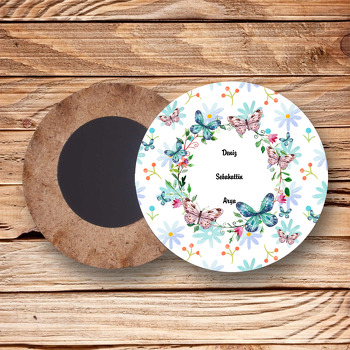 Kelebek 2 Temalı Ahşap Daire Magnet