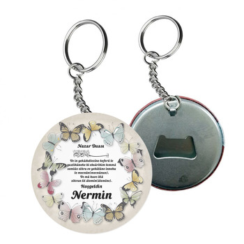 Kelebek Çerçeve ile Nazar Duası Temalı Arkası Açacak Anahtarlık