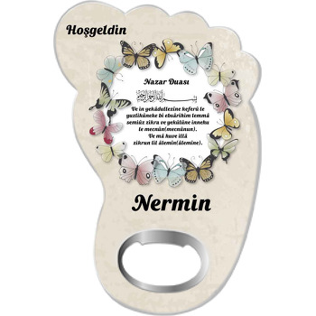 Kelebek Çerçeve ile Nazar Duası Temalı Ayak İzi Magnet Açacak