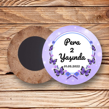 Kelebek ile Lavanta Temalı Ahşap Daire Magnet
