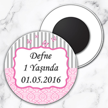 Kelebek Temalı Daire Daire Plastik Magnet