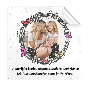 Kelebek ve Kalp Temalı Anneler Günü  Kare Etiket
