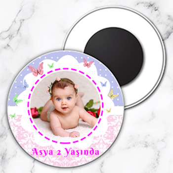 Kelebekler İkiz Çerçeve Temalı Resimli Daire Plastik Magnet