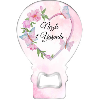 Kelebekler Kalp Çerçevede Temalı Balon Ahşap Magnet 