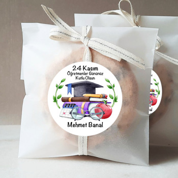 Kep Kitap Gözlük ve Elma ile Öğretmenler Günü Temalı Sticker