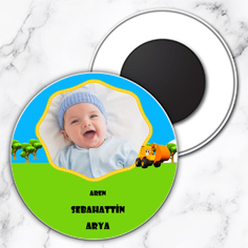 Kepçe Temalı Resimli Daire Plastik Magnet