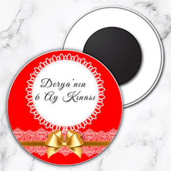 Kırmızı 6 Ay Kınası Temalı Daire Plastik Magnet