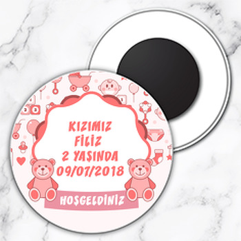 Kırmızı Ayıcık Temalı Daire Plastik Magnet