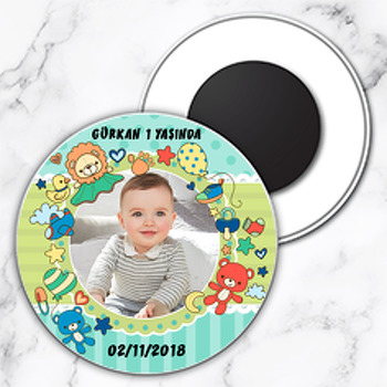 Kırmızı Ayıcık Temalı Resimli Daire Plastik Magnet