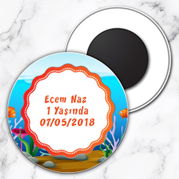 Kırmızı Balık  Temalı Daire Plastik Magnet