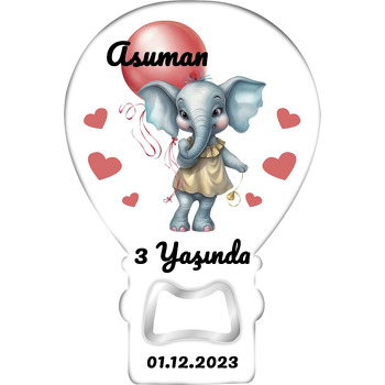 Kırmızı Balonlu Elbiseli Fil Temalı Balon Ahşap Magnet 