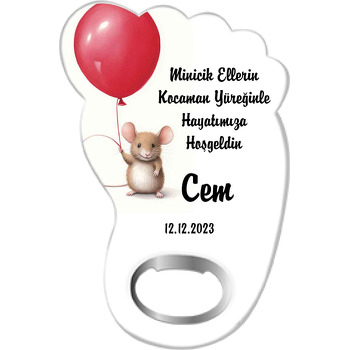 Kırmızı Balonlu Fare Temalı Ayak İzi Magnet Açacak