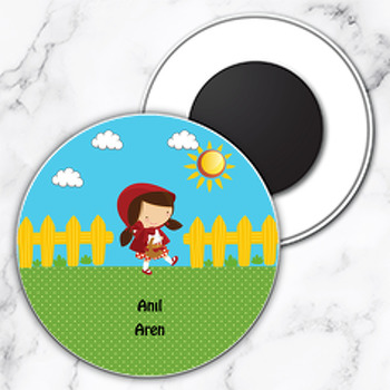 Kırmızı Başlıklı Kız Temalı Daire Plastik Magnet 