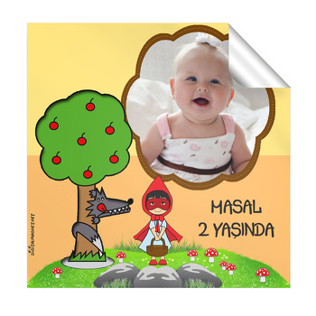 Kırmızı Başlıklı Kız Temalı  Kare Etiket