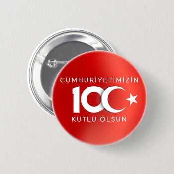 Kırmızı Bayrak Fonda Beyaz 100. Yıl Cumhuriyet Temalı İğneli Buton Rozet