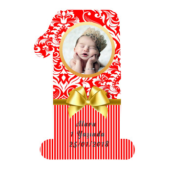 Kırmızı Beyaz Damask Temalı Doğum Günü Magnet