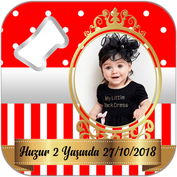 Kırmızı Beyaz Gold Çerçeveli Temalı Kare Magnet Açacak