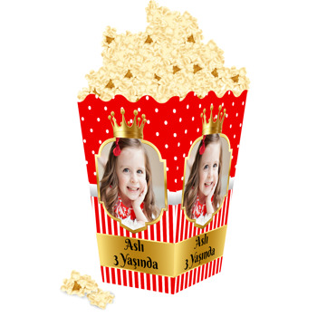 Kırmızı Beyaz Puantiye ile Gold Çerçeve Temalı Popcorn Kutusu