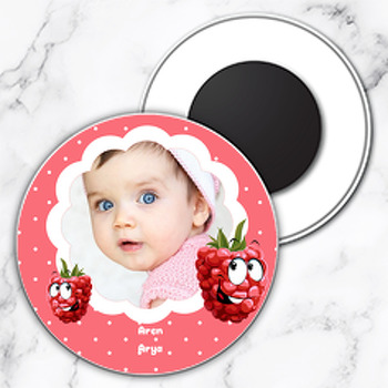 Kırmızı Böğürtlen Temalı Resimli Daire Plastik Magnet