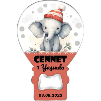 Kırmızı Bordür ile Bereli Fil Temalı Balon Ahşap Magnet 