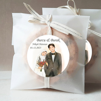 Kırmızı Buketli Gelin ile Damat Temalı Sticker