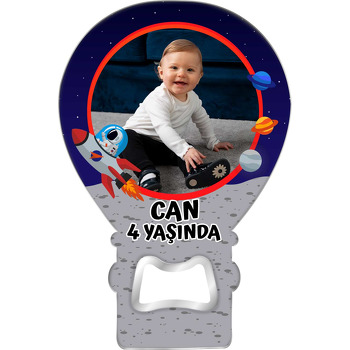 Kırmızı Çerçeve ile Uzay Gemisi Temalı Balon Ahşap Magnet 