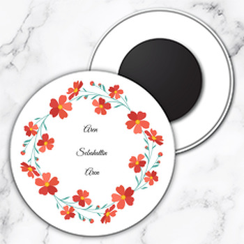 Kırmızı Çiçekler Temalı Söz Nişan Nikah Daire Plastik Magnet