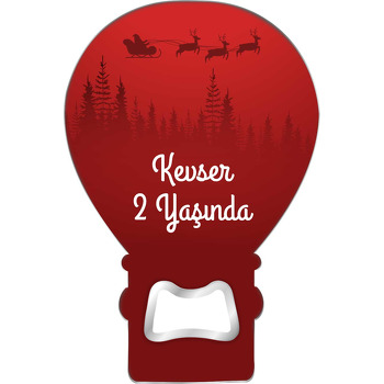 Kırmızı Degrade Yılbaşı Ormanı Temalı Balon Ahşap Magnet 